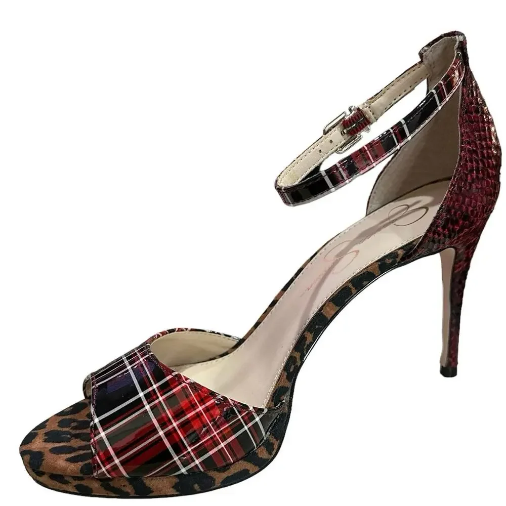 Jessica Simpson daisile  faux leather heels plaid leopard‎ snakeskin 9M /40 NWOT - Picture 7 of 9